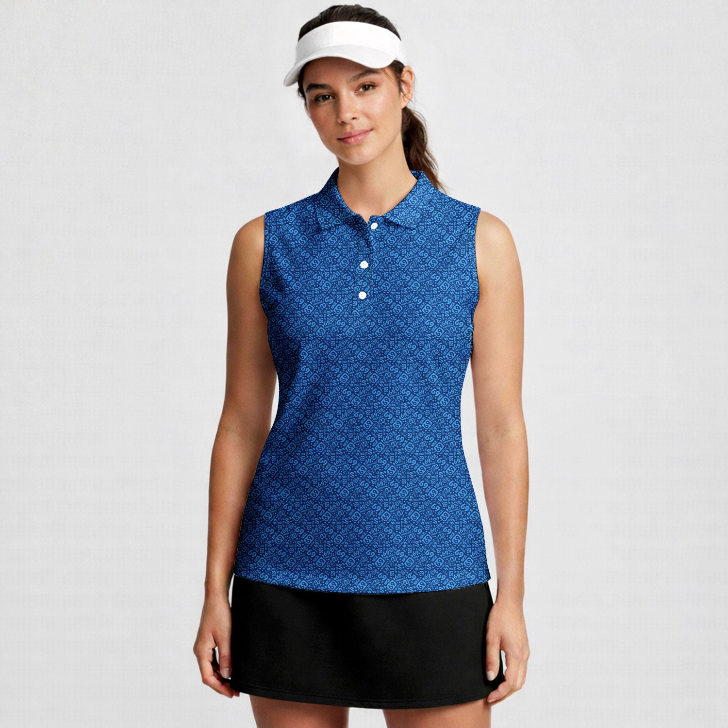 Sixty Nine-Women Sleeveless Polo Shirt-Gerbera Prints