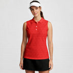 Sixty Nine-Women Sleeveless Polo Shirt-Gerbera Prints
