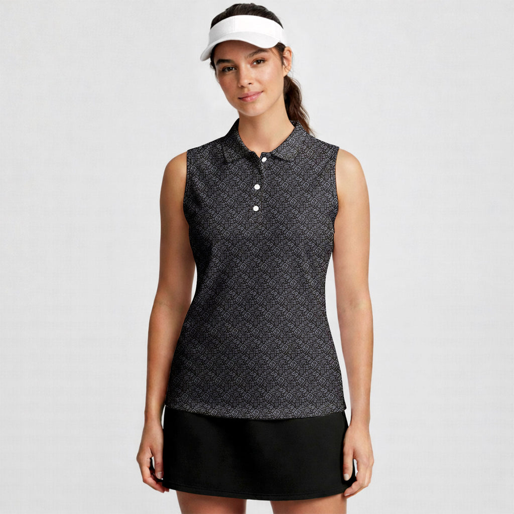 Sixty Nine-Women Sleeveless Polo Shirt-Gerbera Prints