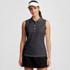 Sixty Nine-Women Sleeveless Polo Shirt-Gerbera Prints