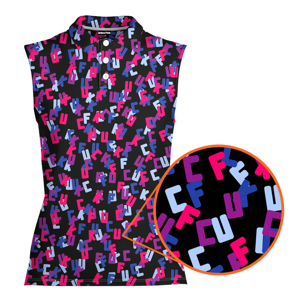 Hidden Words-Women Sleeveless Polo Shirt-Gerbera Prints