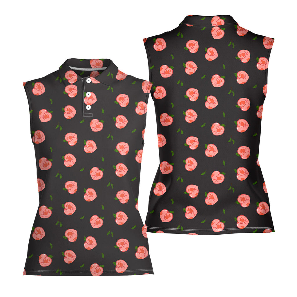 Nice Peaches-Women Sleeveless Polo Shirt-Gerbera Prints