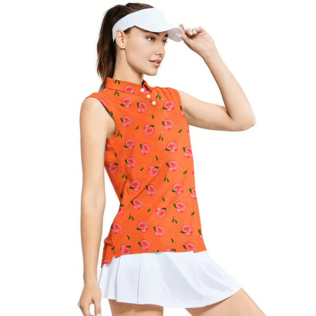 Nice Peaches-Women Sleeveless Polo Shirt-Gerbera Prints