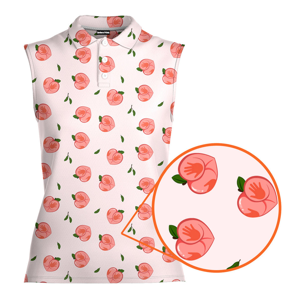 Nice Peaches-Women Sleeveless Polo Shirt-Gerbera Prints