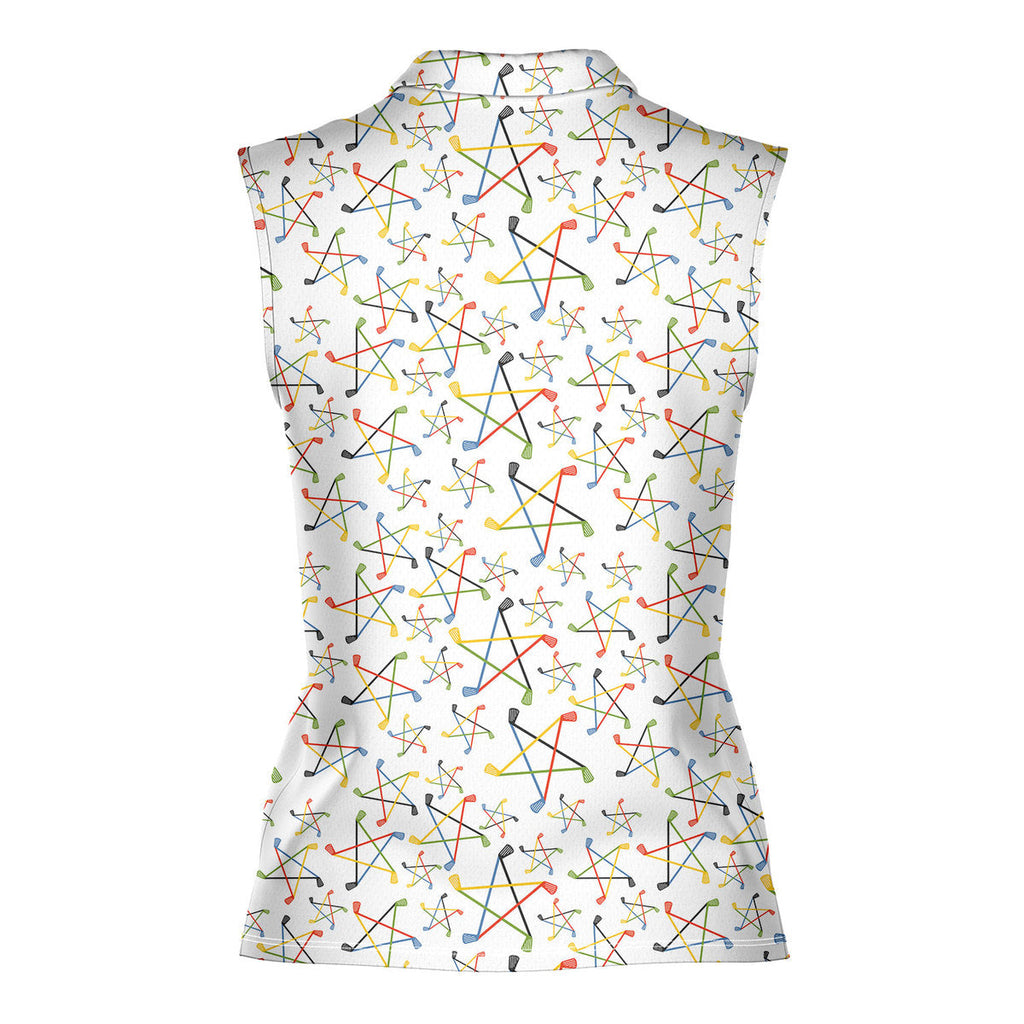 On Par Lets Play Throught-Women Sleeveless Polo Shirt-Gerbera Prints