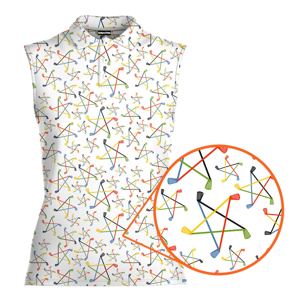 On Par Lets Play Throught-Women Sleeveless Polo Shirt-Gerbera Prints