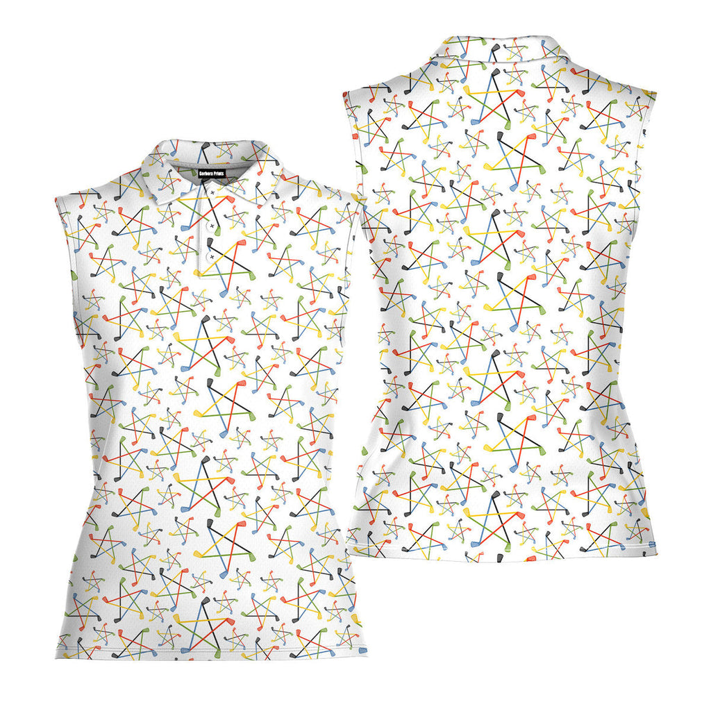On Par Lets Play Throught-Women Sleeveless Polo Shirt-Gerbera Prints