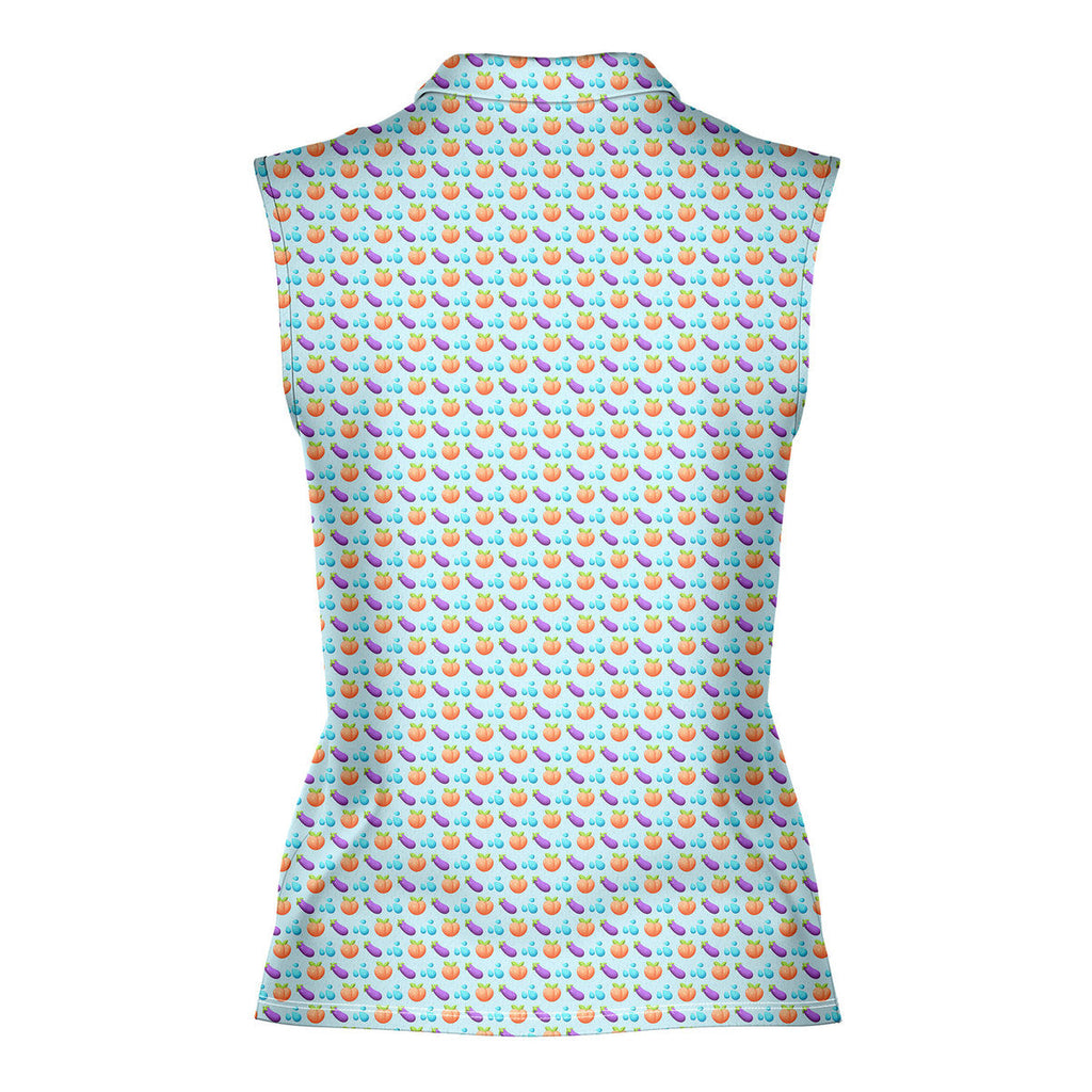 A Taste of Eggplant & Peach-Women Sleeveless Polo Shirt-Gerbera Prints