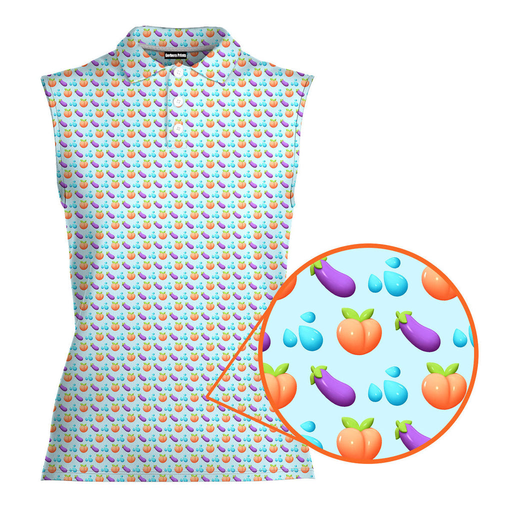A Taste of Eggplant & Peach-Women Sleeveless Polo Shirt-Gerbera Prints