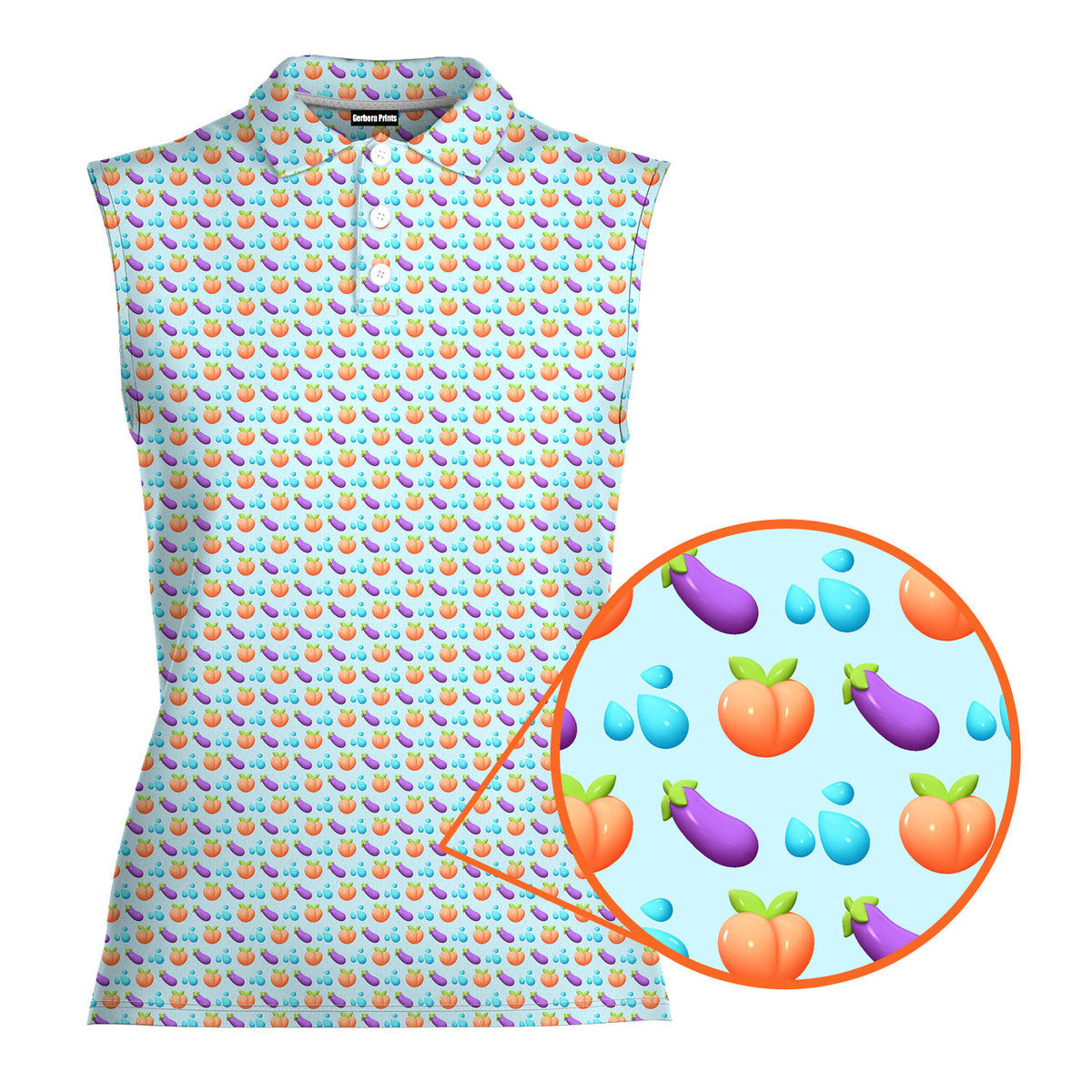 A Taste of Eggplant & Peach-Women Sleeveless Polo Shirt-Gerbera Prints
