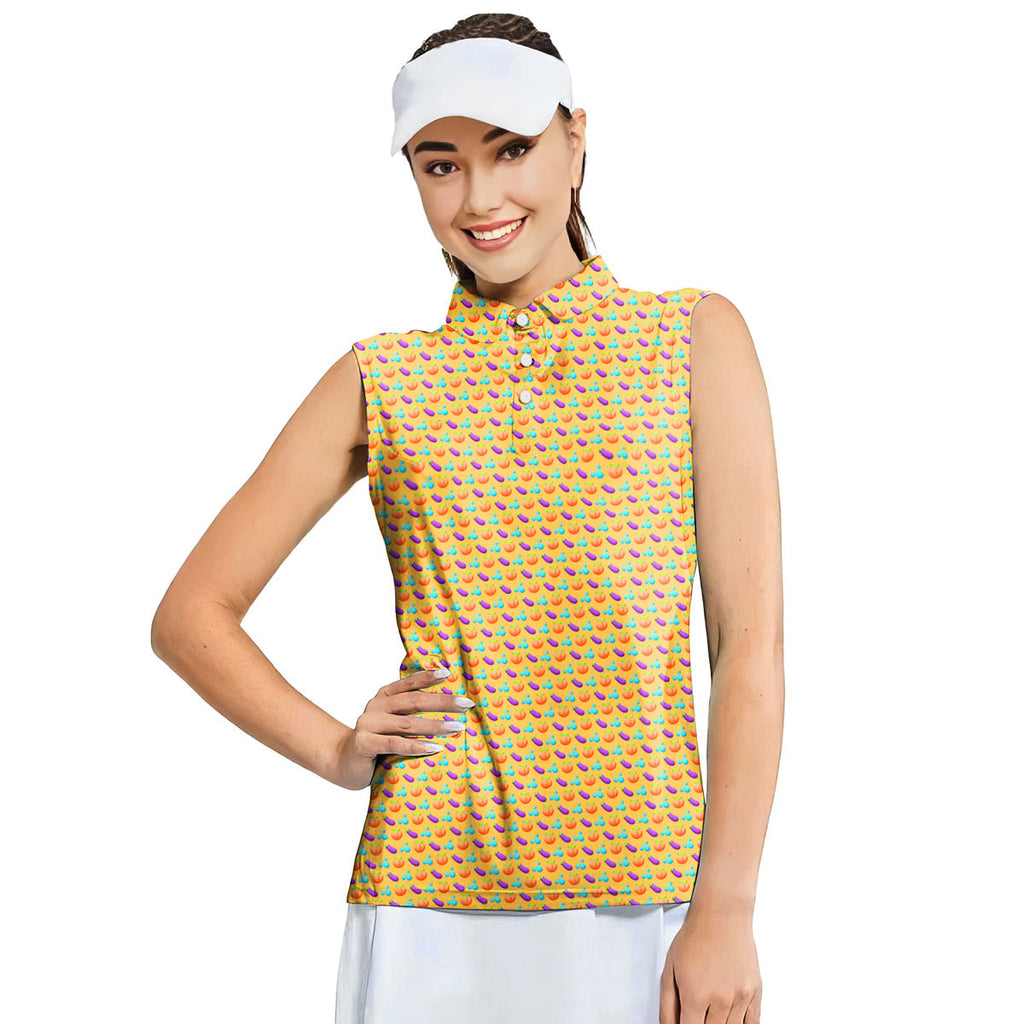 A Taste of Eggplant & Peach-Women Sleeveless Polo Shirt-Gerbera Prints
