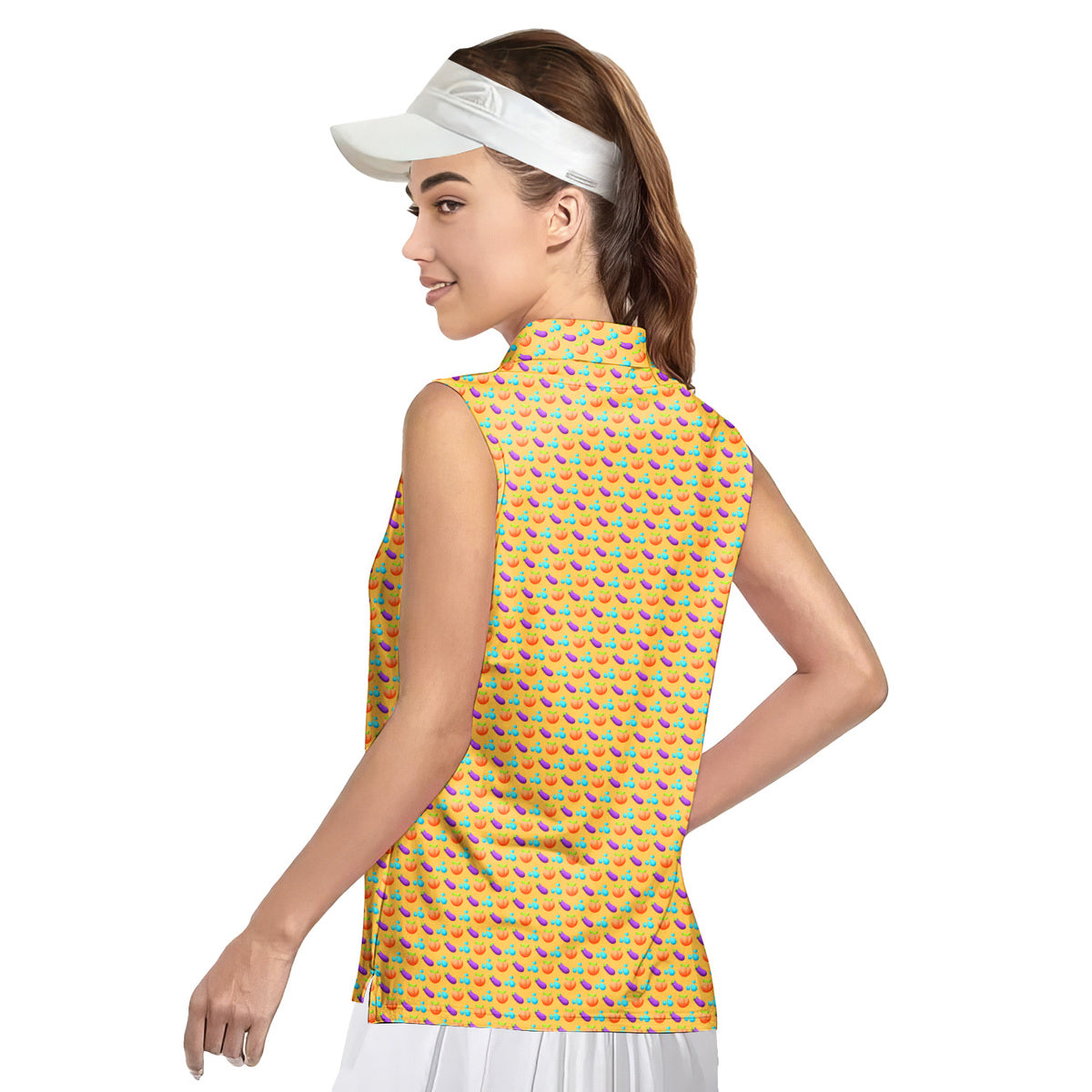 A Taste of Eggplant & Peach-Women Sleeveless Polo Shirt-Gerbera Prints