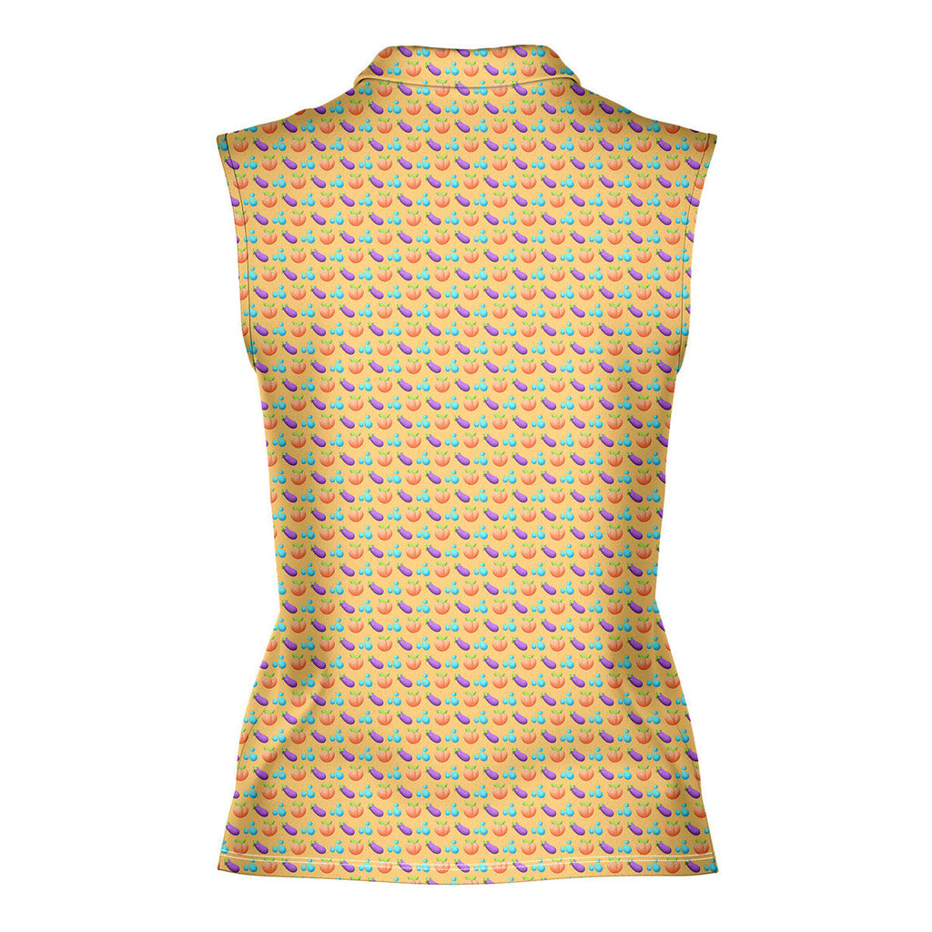 A Taste of Eggplant & Peach-Women Sleeveless Polo Shirt-Gerbera Prints
