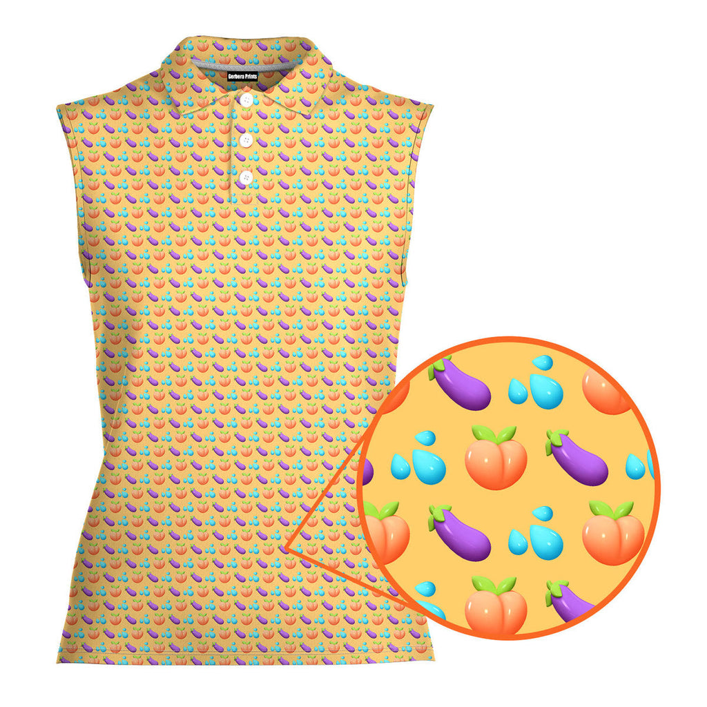 A Taste of Eggplant & Peach-Women Sleeveless Polo Shirt-Gerbera Prints