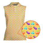 A Taste of Eggplant & Peach-Women Sleeveless Polo Shirt-Gerbera Prints