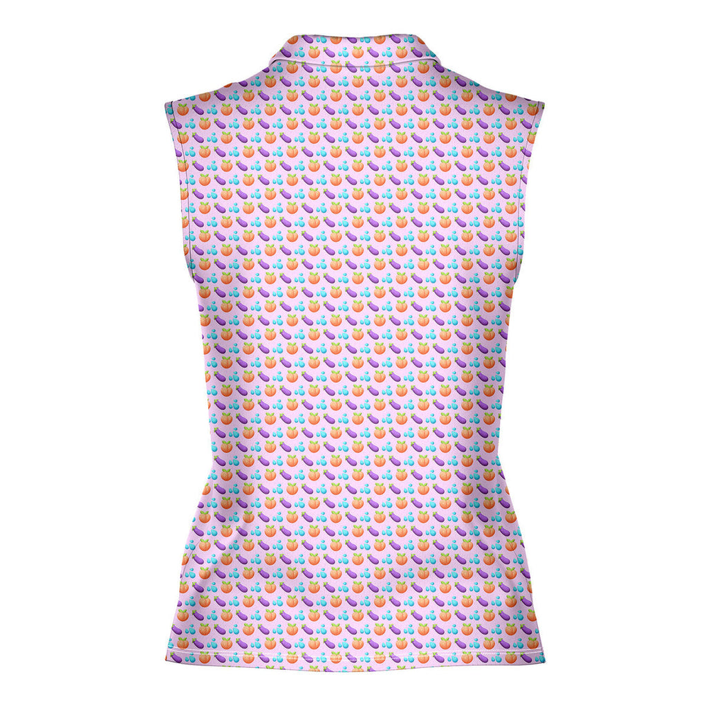A Taste of Eggplant & Peach-Women Sleeveless Polo Shirt-Gerbera Prints