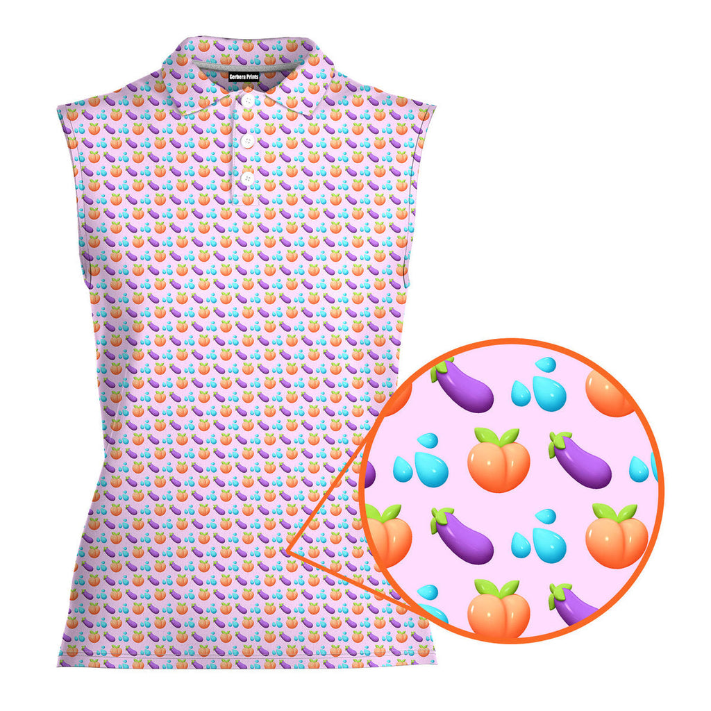 A Taste of Eggplant & Peach-Women Sleeveless Polo Shirt-Gerbera Prints