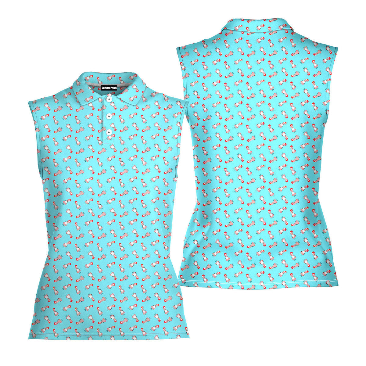 Funny Christmas Cocks Pattern-Women Sleeveless Polo Shirt-Gerbera Prints