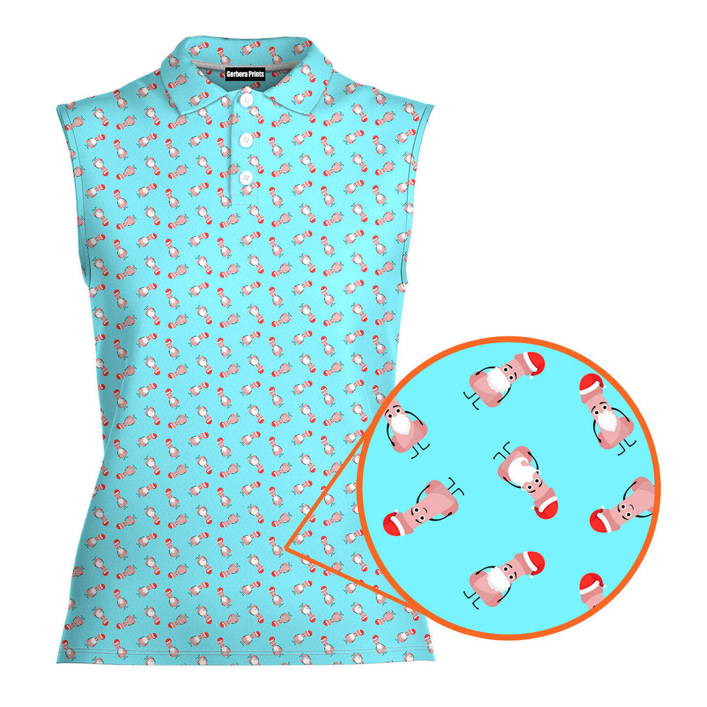Funny Christmas Cocks Pattern-Women Sleeveless Polo Shirt-Gerbera Prints