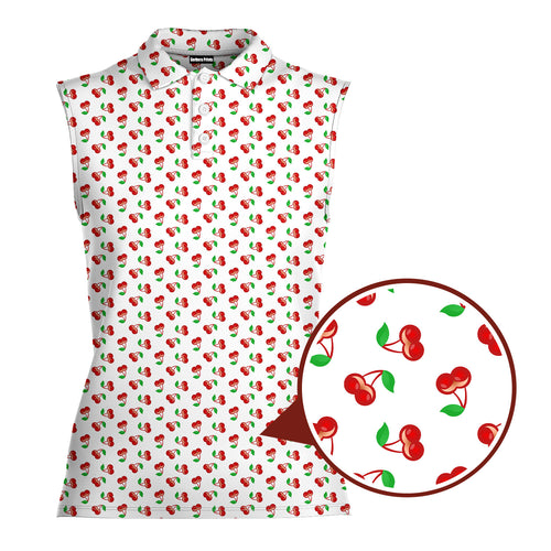 Fruits Cherry Breast-Women Sleeveless Polo Shirt-Gerbera Prints