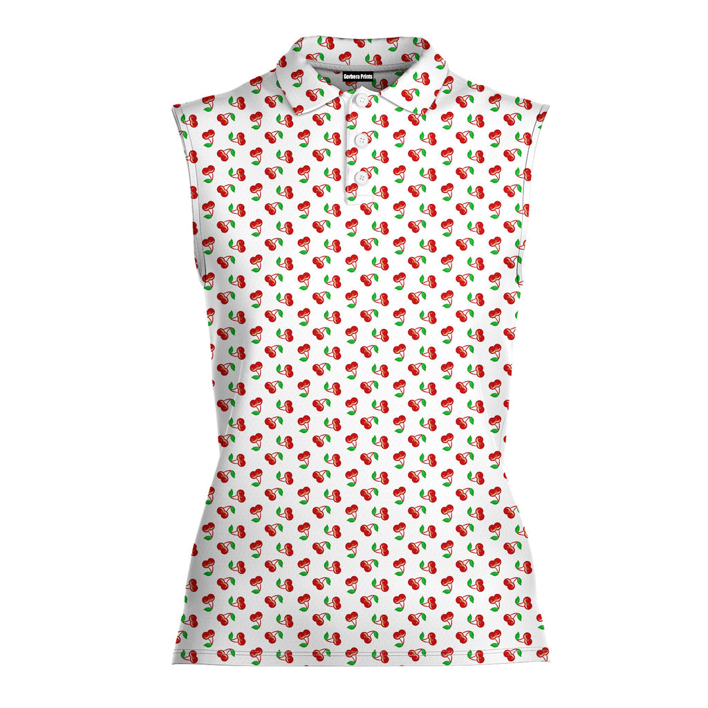 Fruits Cherry Breast-Women Sleeveless Polo Shirt-Gerbera Prints