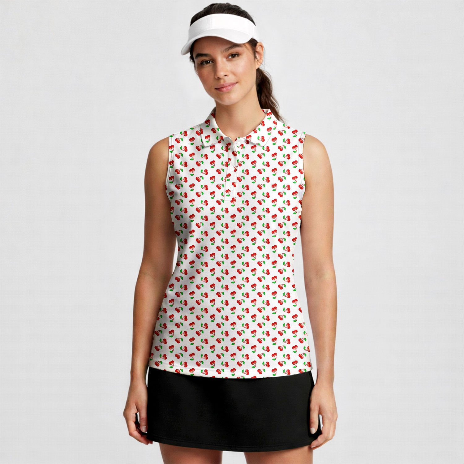 Fruits Cherry Breast-Women Sleeveless Polo Shirt-Gerbera Prints
