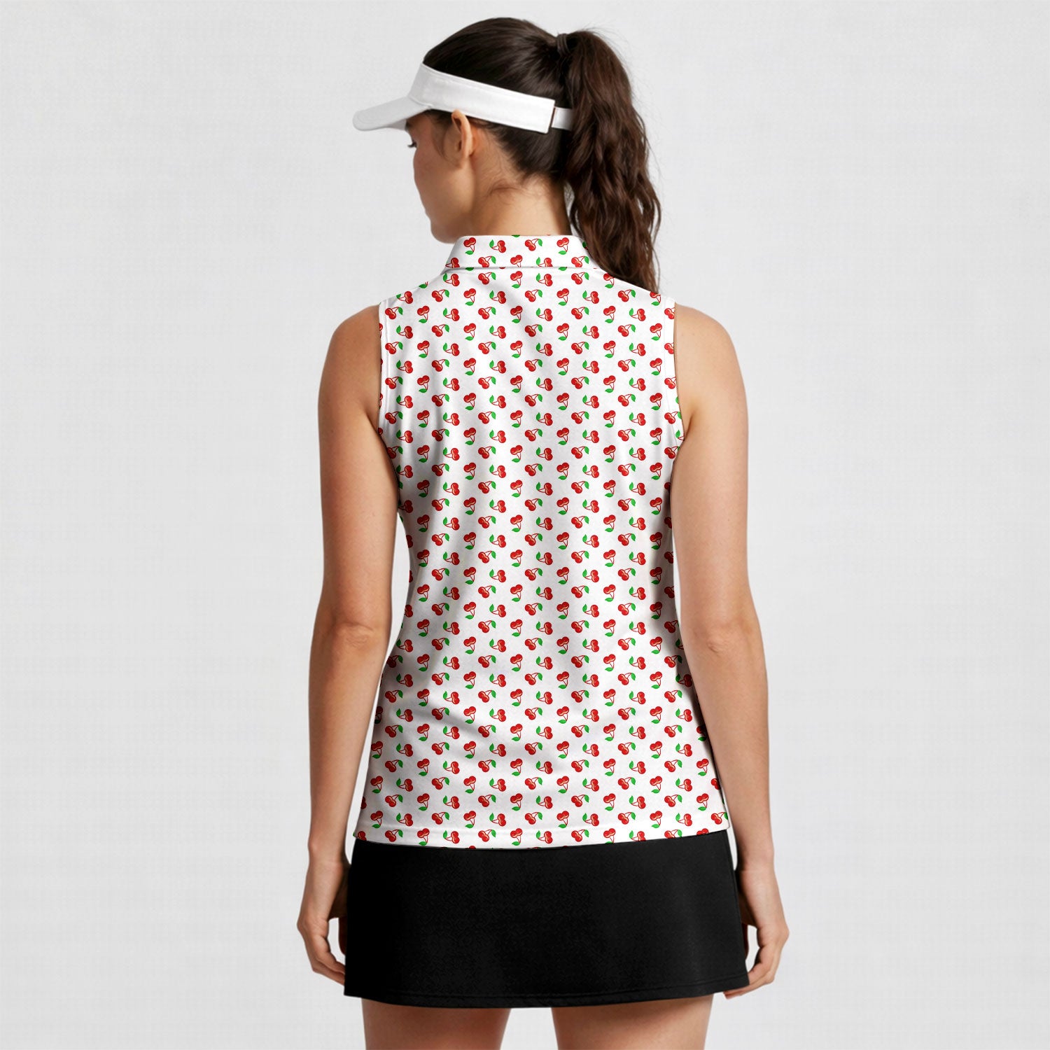 Fruits Cherry Breast-Women Sleeveless Polo Shirt-Gerbera Prints