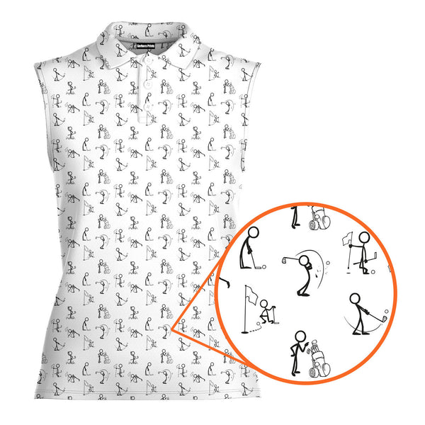 Stickfigures Playing Golf - Ladies Sleeveless Golf Polo Shirt