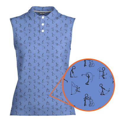 Stickfigures Playing Golf - Ladies Sleeveless Golf Polo Shirt