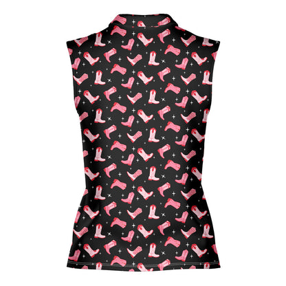 Western Tee Haw Let's Go Cowgirl Boots - Ladies Sleeveless Golf Polo Shirt