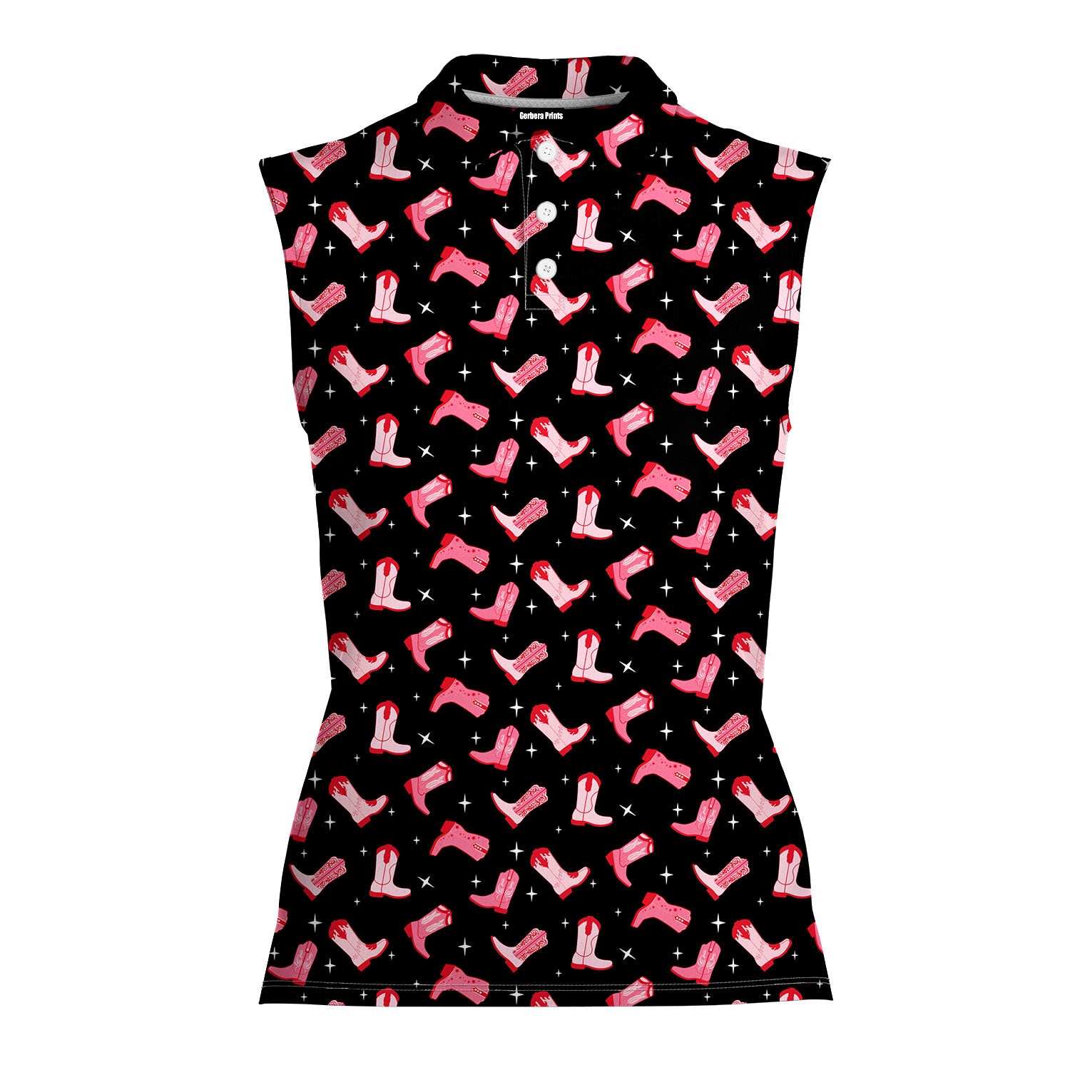 Western Tee Haw Let's Go Cowgirl Boots-Women Sleeveless Polo Shirt-Gerbera Prints