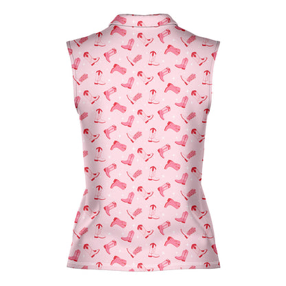Western Tee Haw Let's Go Cowgirl Boots - Ladies Sleeveless Golf Polo Shirt