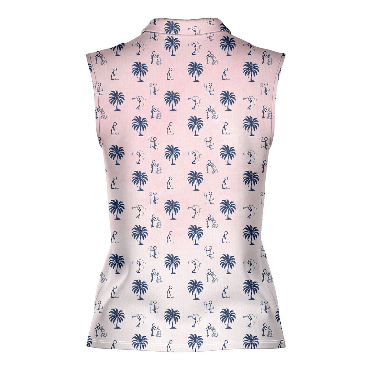 Funny Golf Stick Figures Pink Palm Tree-Women Sleeveless Polo Shirt-Gerbera Prints