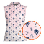 Funny Golf Stick Figures Pink Palm Tree-Women Sleeveless Polo Shirt-Gerbera Prints