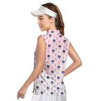 Funny Golf Stick Figures Pink Palm Tree-Women Sleeveless Polo Shirt-Gerbera Prints