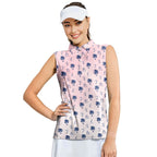 Funny Golf Stick Figures Pink Palm Tree-Women Sleeveless Polo Shirt-Gerbera Prints