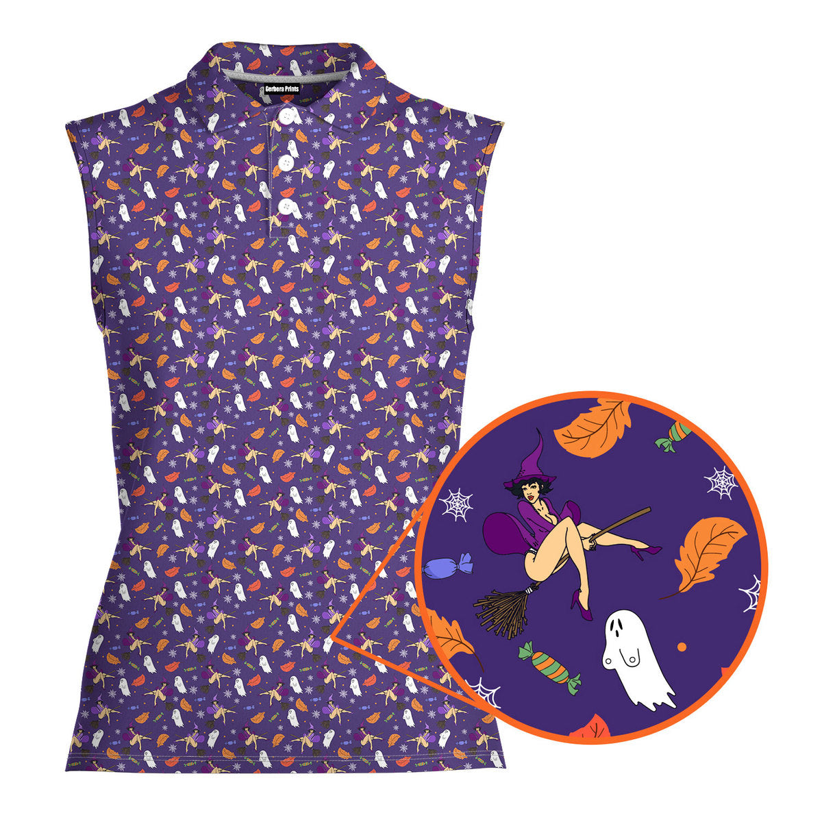 Seductive Witch-Women Sleeveless Polo Shirt-Gerbera Prints
