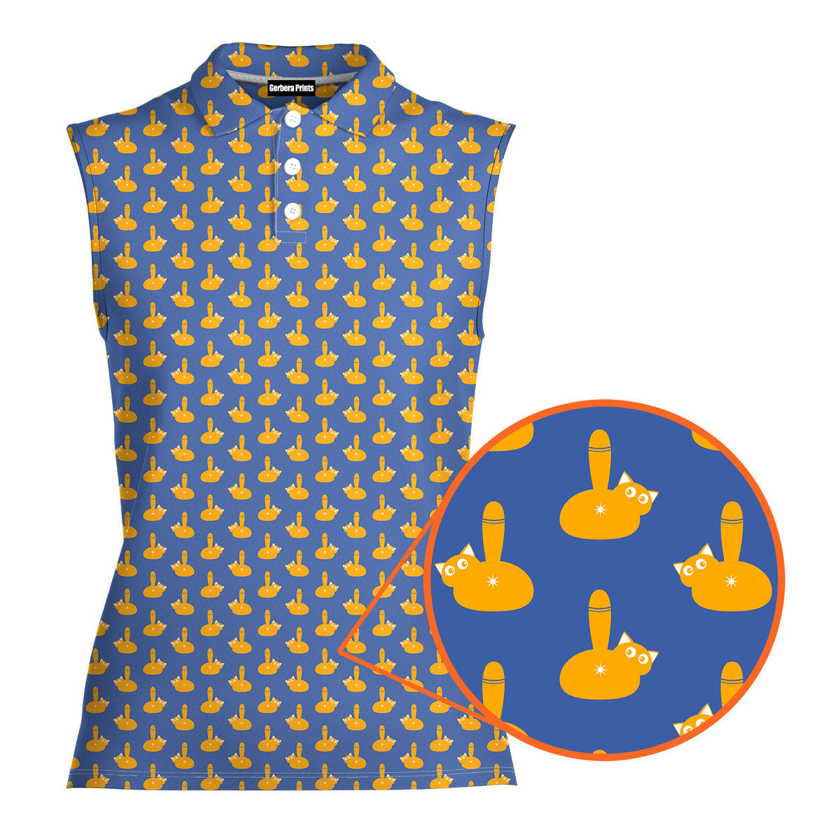 Puss Birdie Tail-Women Sleeveless Polo Shirt-Gerbera Prints
