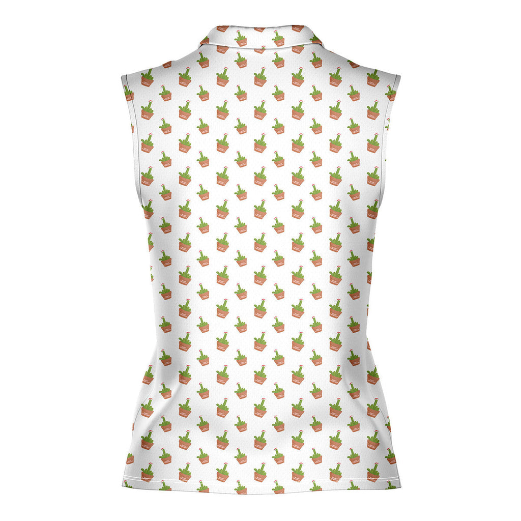Cactus Merry Christmas - Ladies Sleeveless Golf Polo Shirt