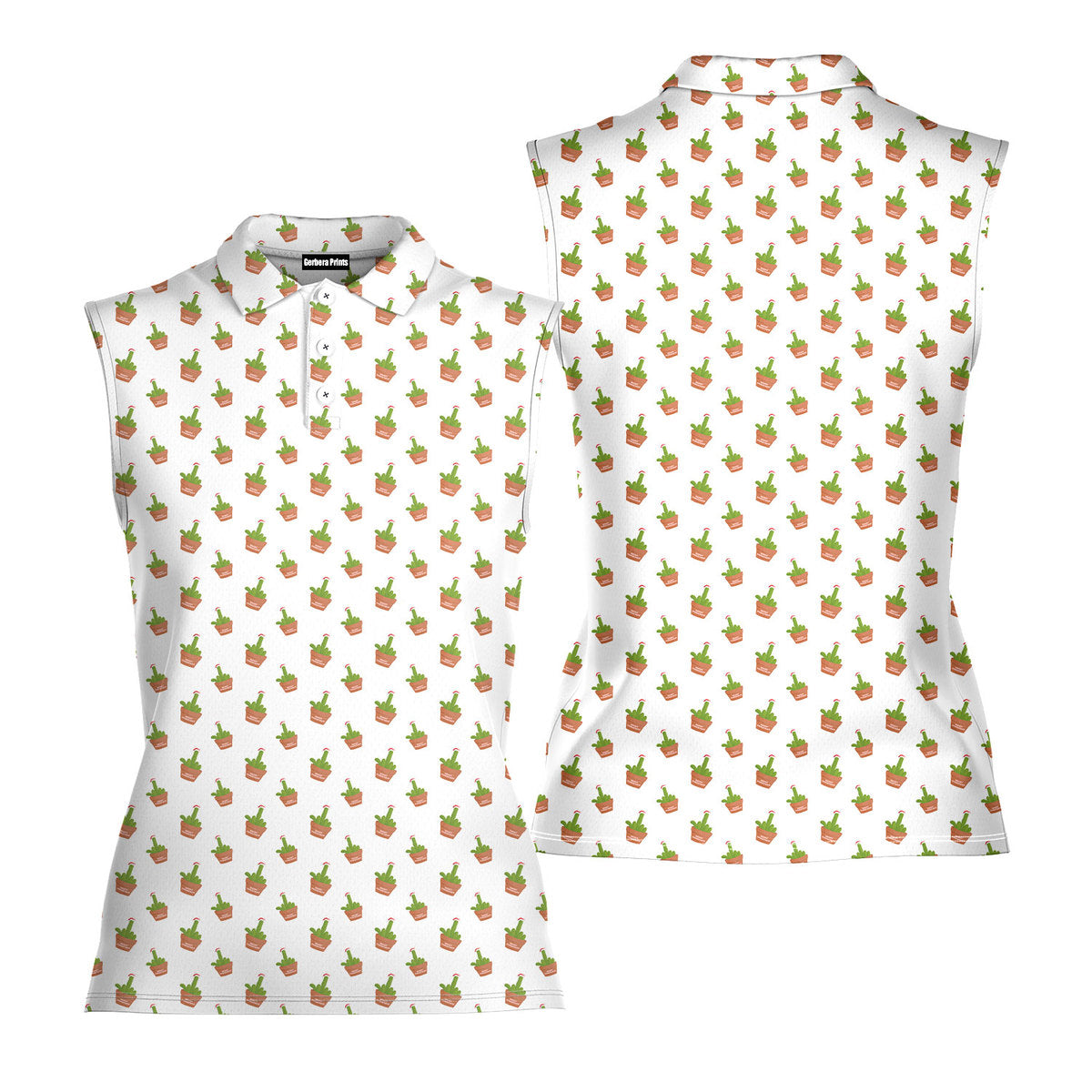 Cactus Merry Christmas - Ladies Sleeveless Golf Polo Shirt