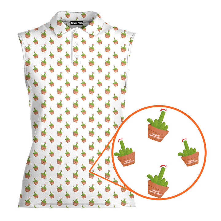 Cactus Merry Christmas - Ladies Sleeveless Golf Polo Shirt