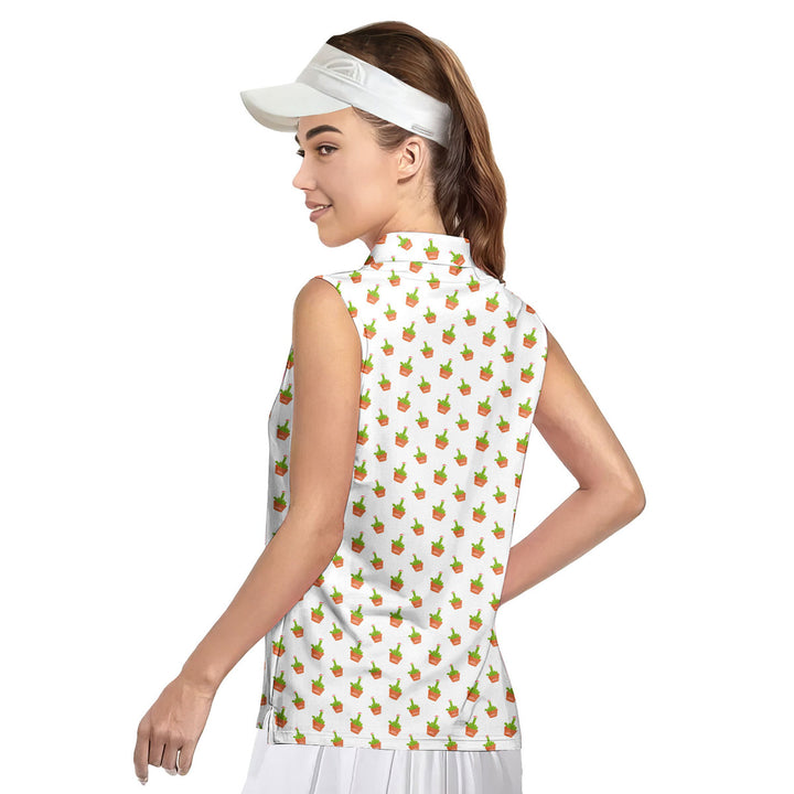 Cactus Merry Christmas - Ladies Sleeveless Golf Polo Shirt