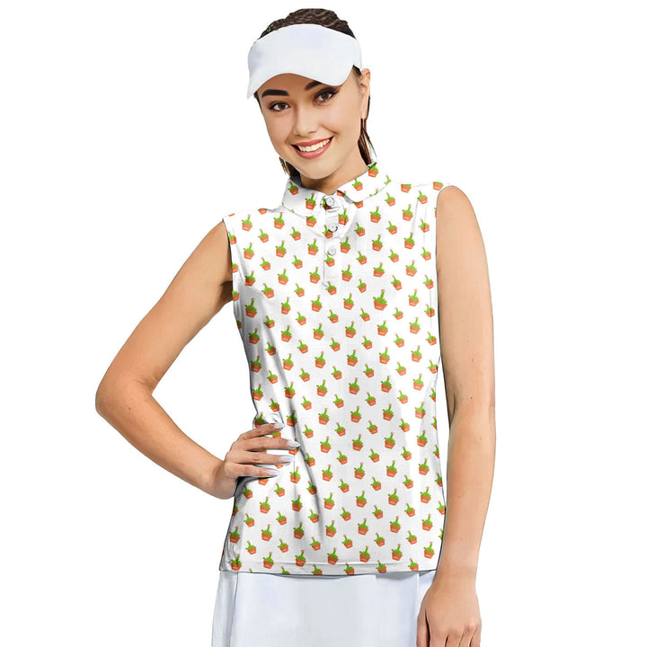 Cactus Merry Christmas - Ladies Sleeveless Golf Polo Shirt