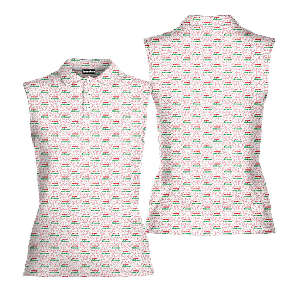 Merry Dickmas-Women Sleeveless Polo Shirt-Gerbera Prints