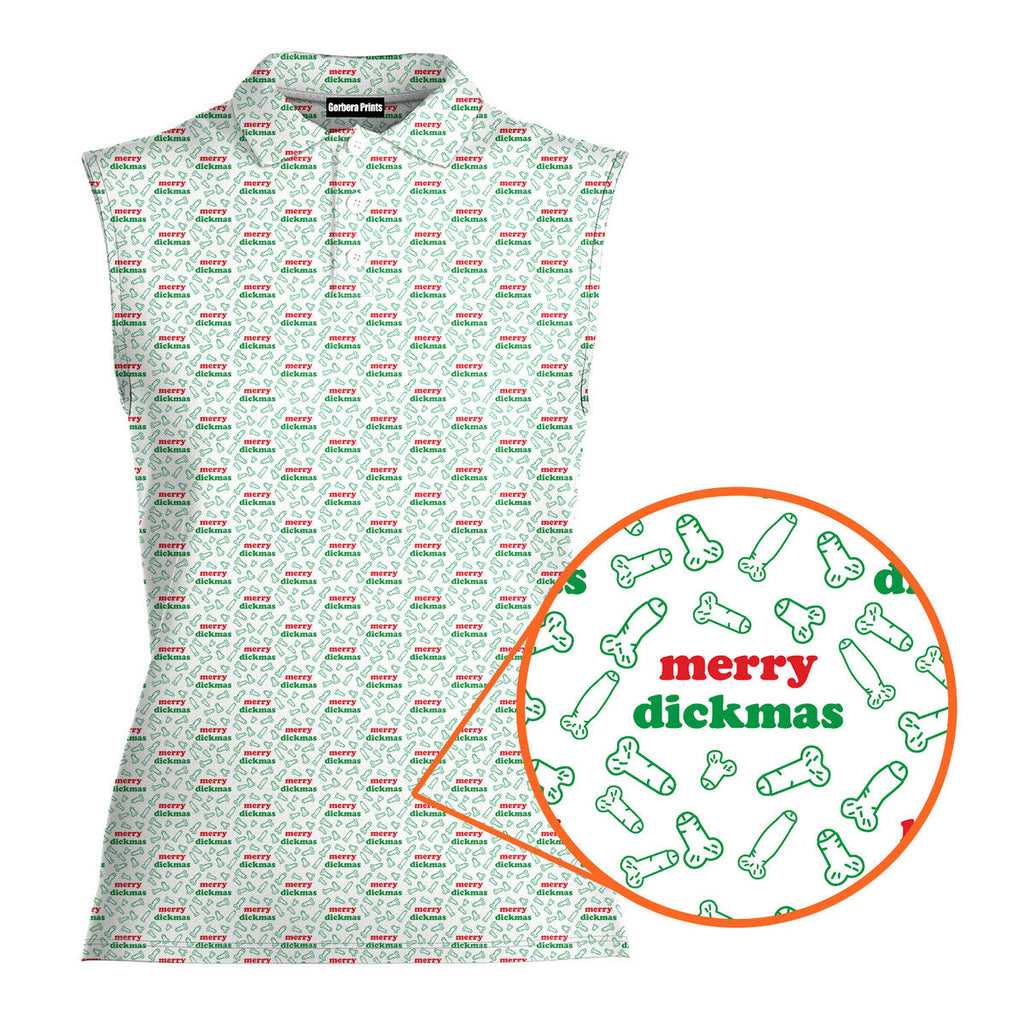 Merry Dickmas-Women Sleeveless Polo Shirt-Gerbera Prints
