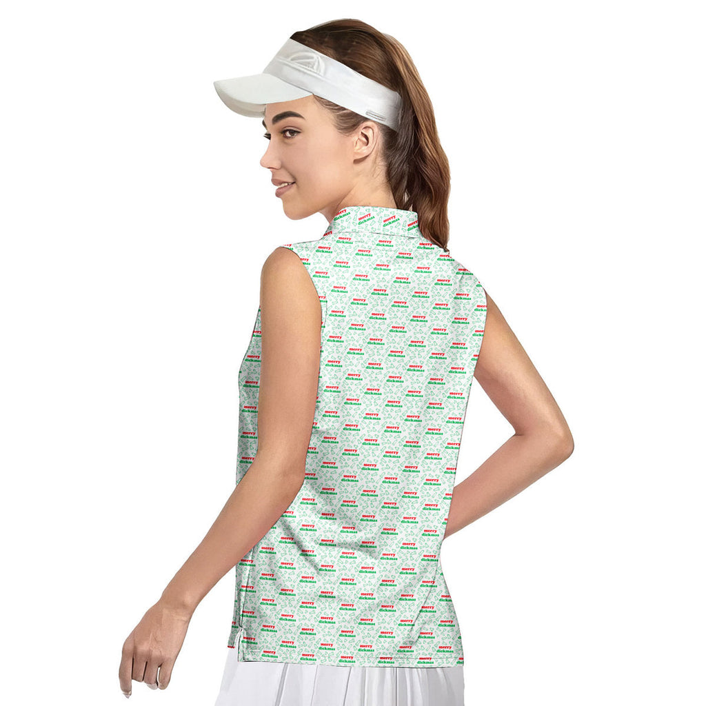 Merry Dickmas-Women Sleeveless Polo Shirt-Gerbera Prints