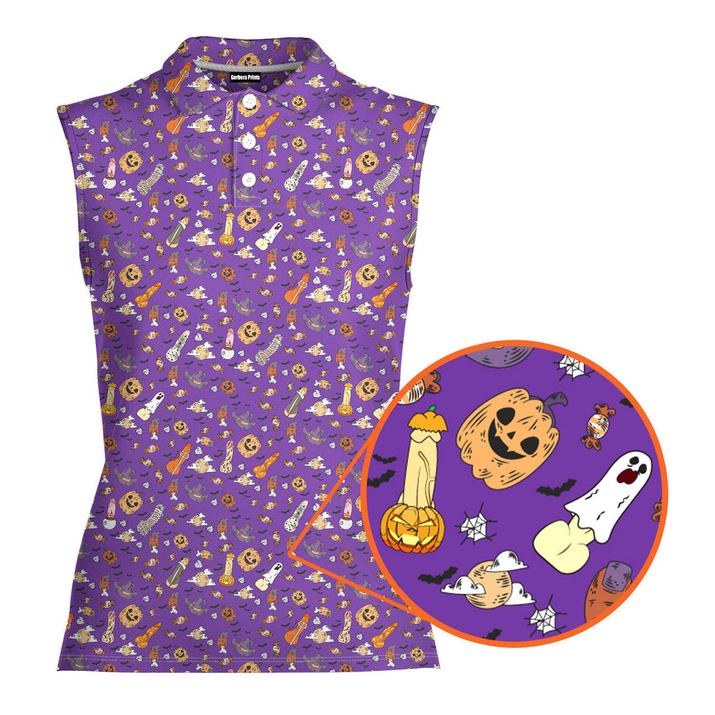 Trick or Meat Halloween Surprise-Women Sleeveless Polo Shirt-Gerbera Prints