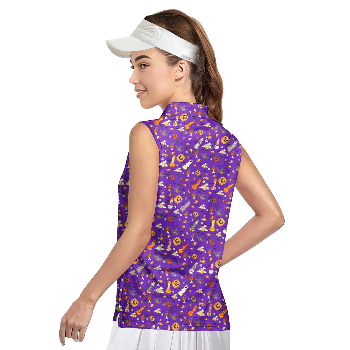 Trick or Meat Halloween Surprise-Women Sleeveless Polo Shirt-Gerbera Prints