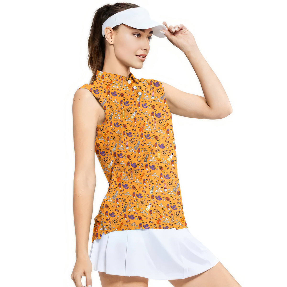 Trick or Meat Halloween Surprise-Women Sleeveless Polo Shirt-Gerbera Prints