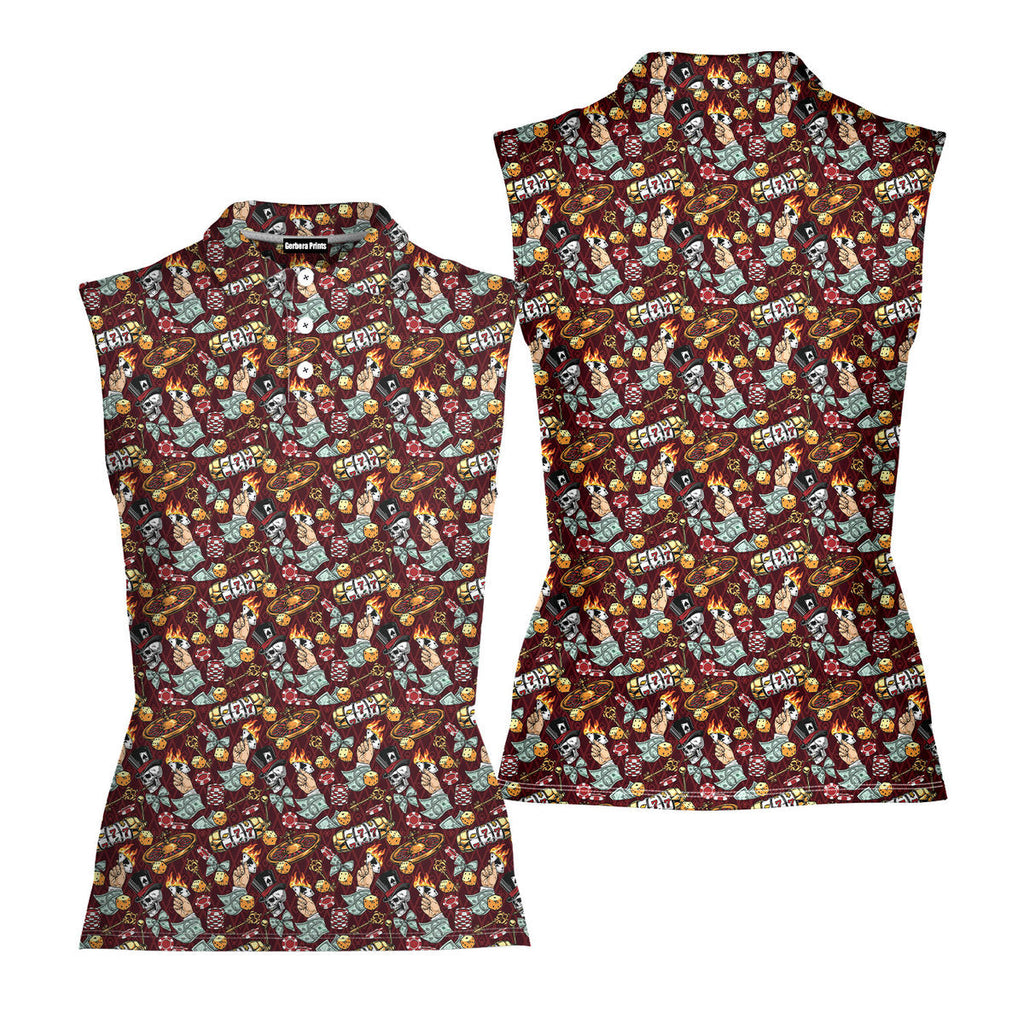 Lucky Skull Aloha-Women Sleeveless Polo Shirt-Gerbera Prints